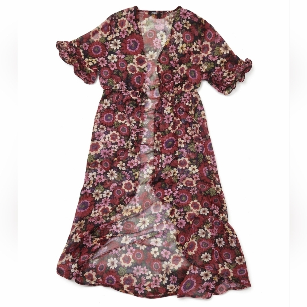 Boho 70s floral sheer cover up robe size Large - Picture 2 of 9